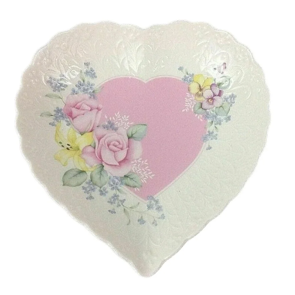 Mikasa Japan Heart Shaped Plate Raised Pink Roses Fine Bone China Valentines